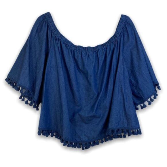 ELOQUII Blue Off Shoulder Chambray Top Plus sz 28 - Picture 3 of 7